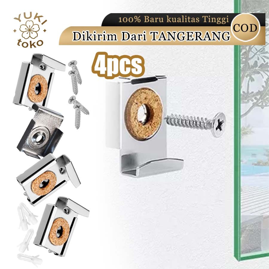 Bracket Cermin Dinding Plat Jepit Kaca Jepitan Kaca 1 Set Cermin Klem Kaca untuk Kaca Dinding