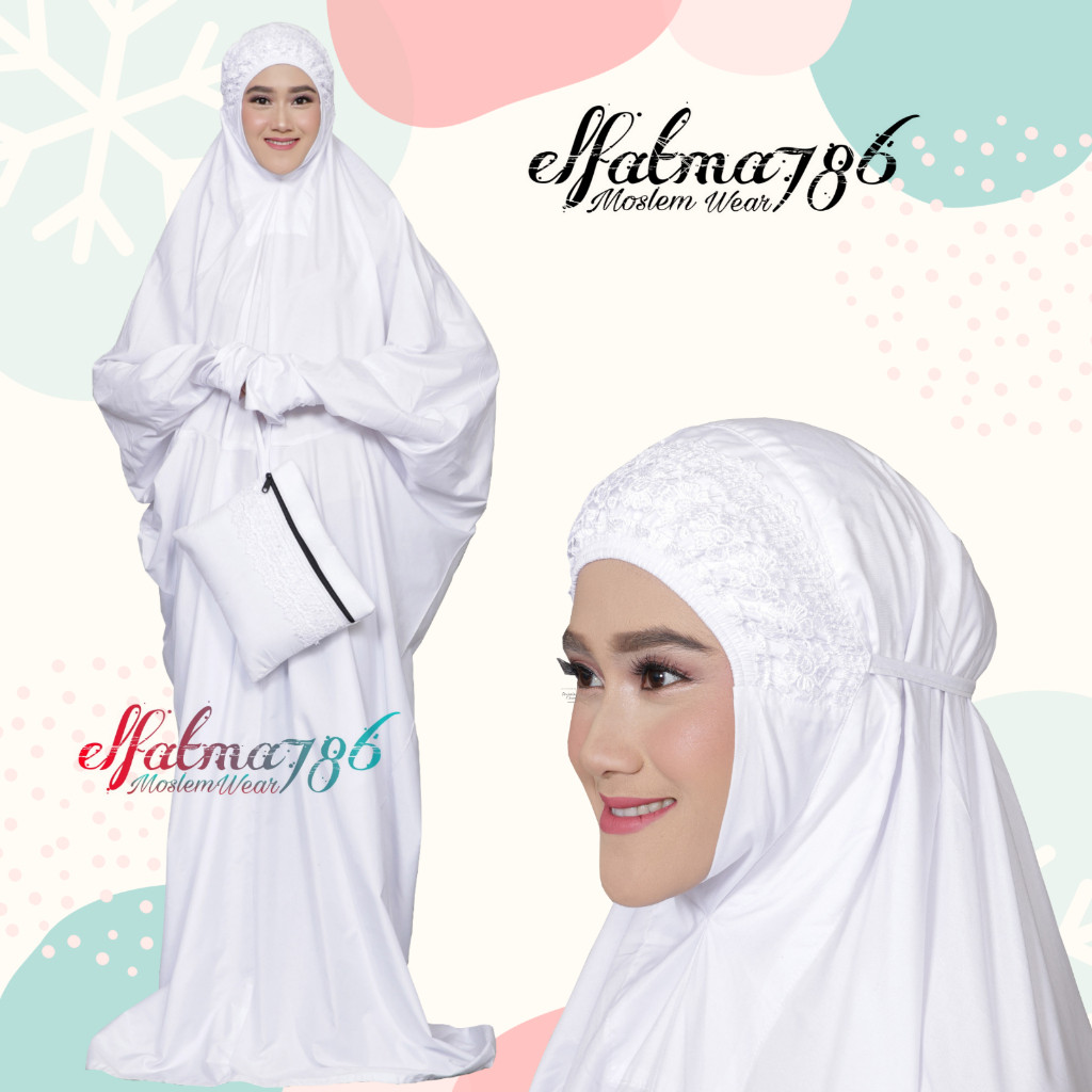 HUNTEDMANE Maykal - Mukena Terusan Khadijah Putih Polos Renda Simple Katun Mikro