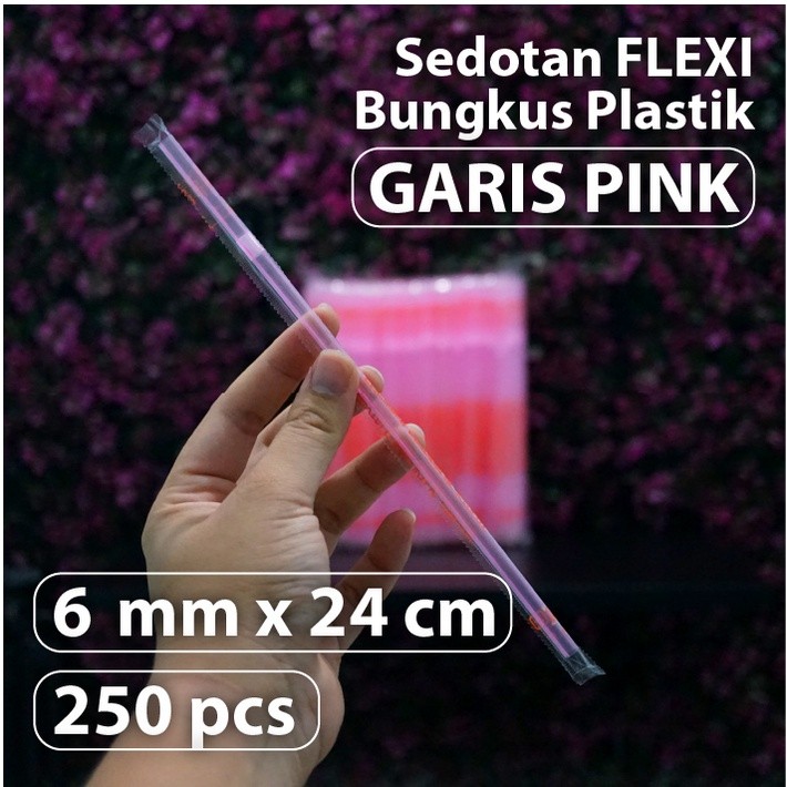 Isi 250 pcs - Sedotan Flexi Pink Steril 6 mm x 24 cm - Bungkus Plastik