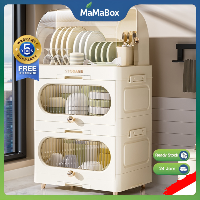 MaMaBox Rak Piring Tertutup Plastik/Pengering Piring/Rak Cuci Piring/Rak Piring Tutup Tempat Penyimp