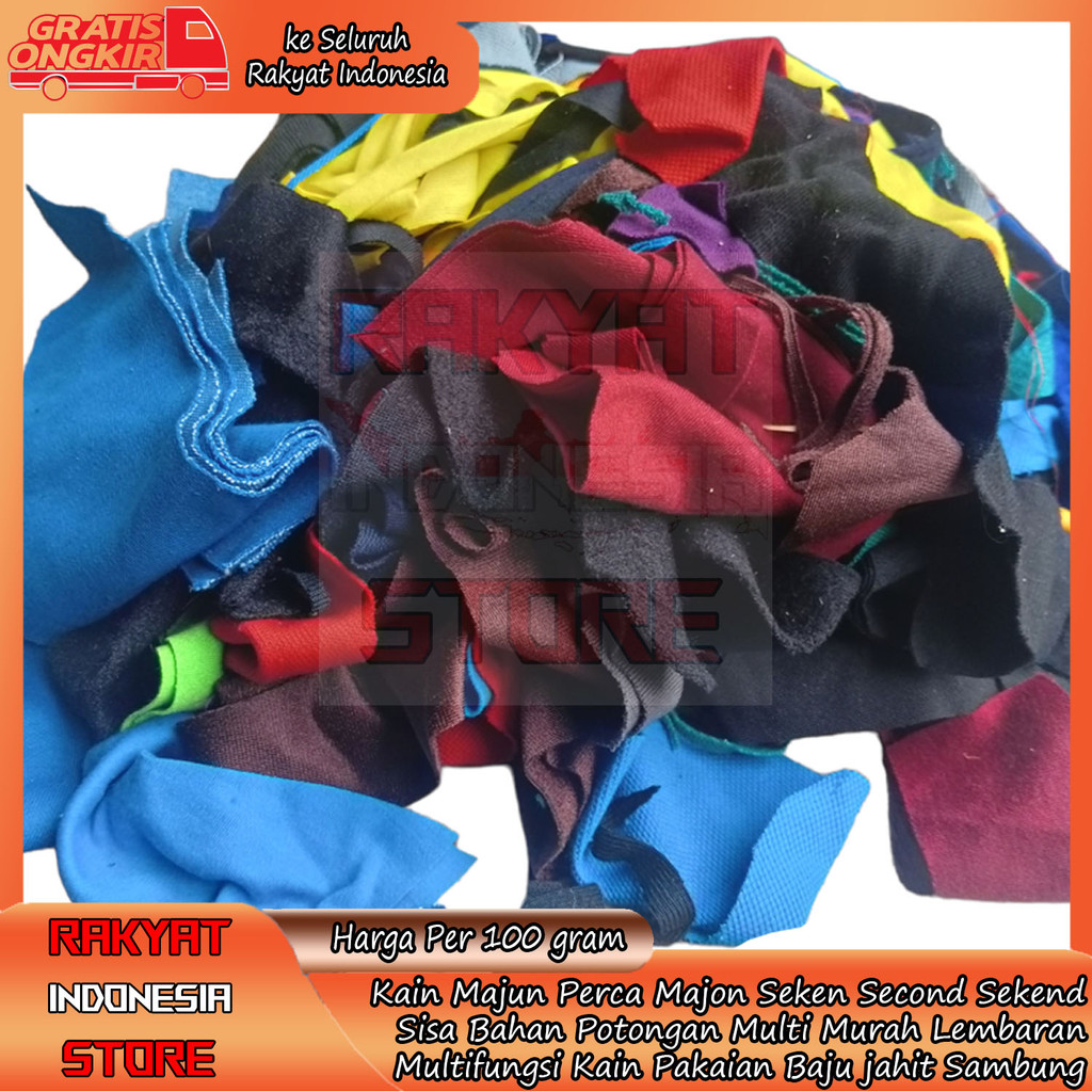 Kain Majun Perca 100 Gram Majon Seken Second Sekend Sisa Bahan Potongan Multi Murah Lembaran Multifu