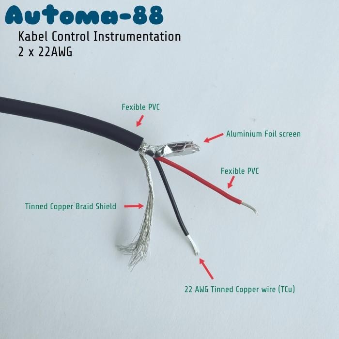 Eceran per 1 meter UL-2464 Kontrol Analog Instrument 2C 2 x 22AWG 22 AWG Kabel 2 Core Tinned Copper 