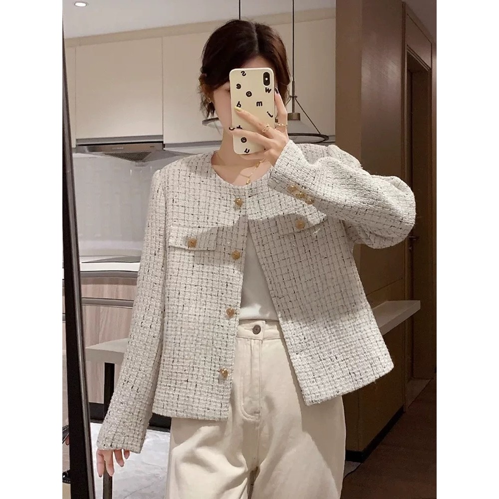 Outer Putih Korean Style Jaket Outer Wanita Kondangan Kekinian Crop Top Lengan Panjang Aesthetic Kem