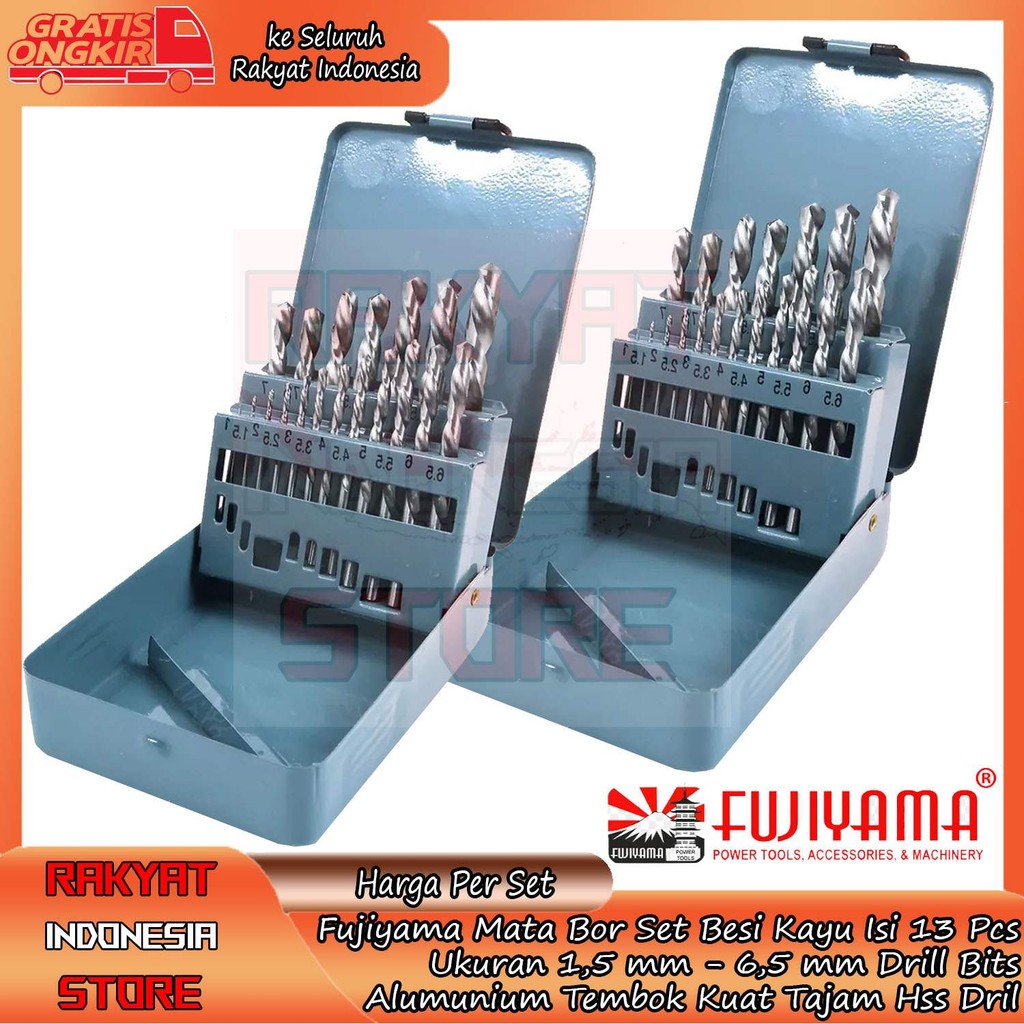 FUJIYAMA Set Mata Bor Besi Kayu Isi 13pcs Size Panjang Pendek Iron Wood Twisted Drill Putar Lubang B