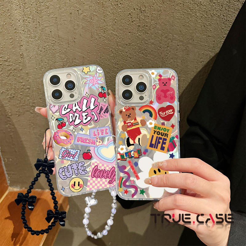 Koleksi Elemen Lucu Phone Love Bright Corrugated Casing Pelindung Cocok untuk iPhone 16 15 14 IPhone