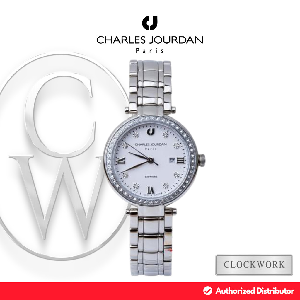Jam Tangan Wanita Charles Jourdan CJ1007-2313S Rantai Mewah Formal Silver Dial Putih