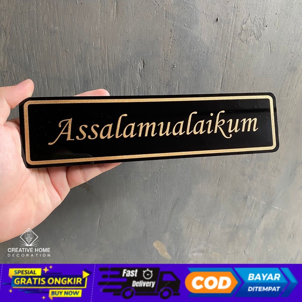TERMURAH - Hiasan akrilik tempel pintu rumah - Assalamualaikum - sign pintu 5x23cm depan signage acr