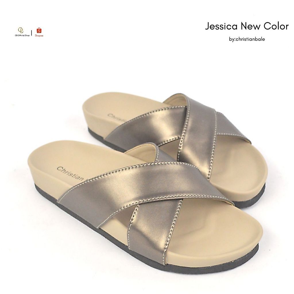 Christian Bale JESSICA New Color  Sandal Slop Wanita Kekinian Sendal Flat Cewek Tanpa Hak Terbaru