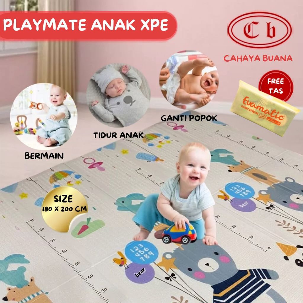 Evamatic 6 ,8  & 10 MM SNI Playmat Bayi Karpet Lipat Playmate Matras Bayi 180 x 200 cm Playmat Bayi 
