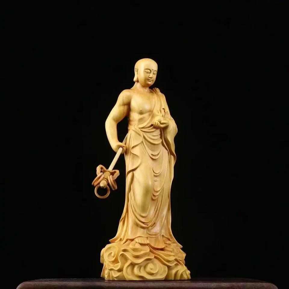 Patung Ksitigarbha Bodhisattva Dizang Wang Terbuat dari Kayu Boxwood, Patung Buddha Kayu, Kerajinan 