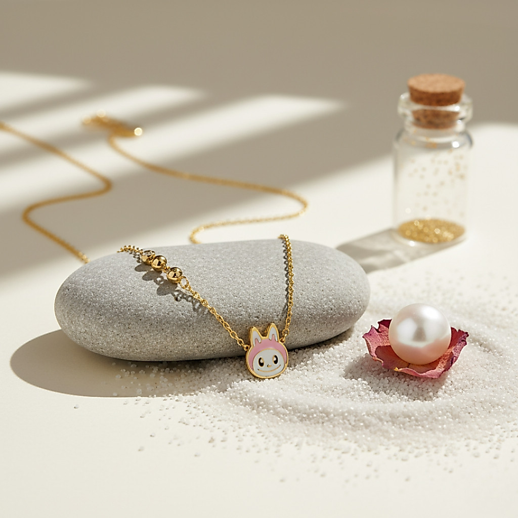 K318 kalung karakter boneka Cocok Untuk Koleksi Anak Titanium Lapis Emas 18 KGP