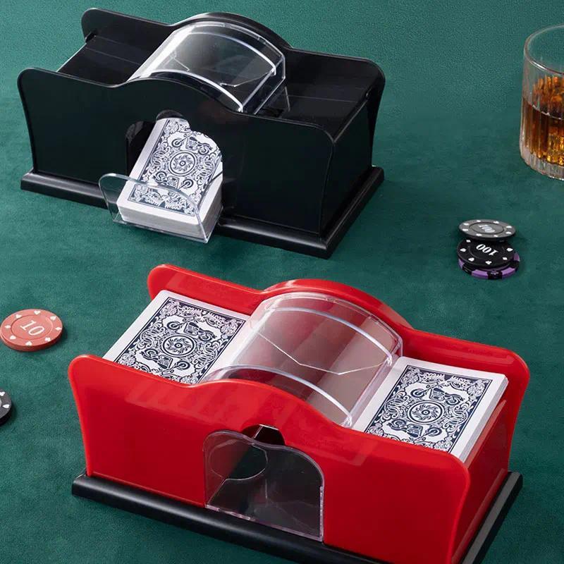 Pengocok Kartu Manual Merah/Hitam 2 Dek dengan Engkol Tangan, Pengocok Kartu untuk Blackjack, UNO, P