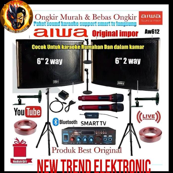 Paket Sound system Aw612 Aiwa 6inch Karaoke set mic wireless Charger Original