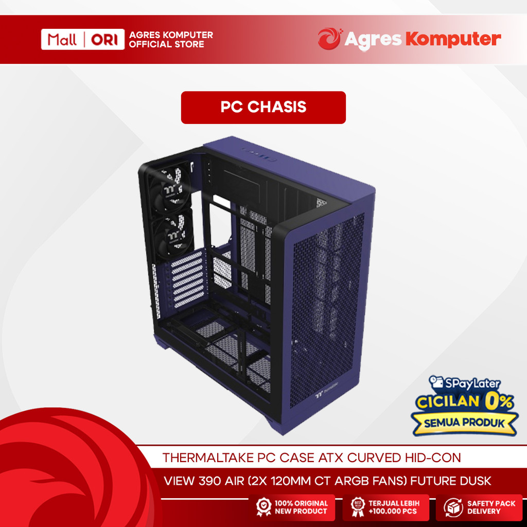 THERMALTAKE PC CASE ATX VIEW 390 AIR CURVED HID-CON (2X 120MM CT ARGB FANS) FUTURE DUSK 2Y