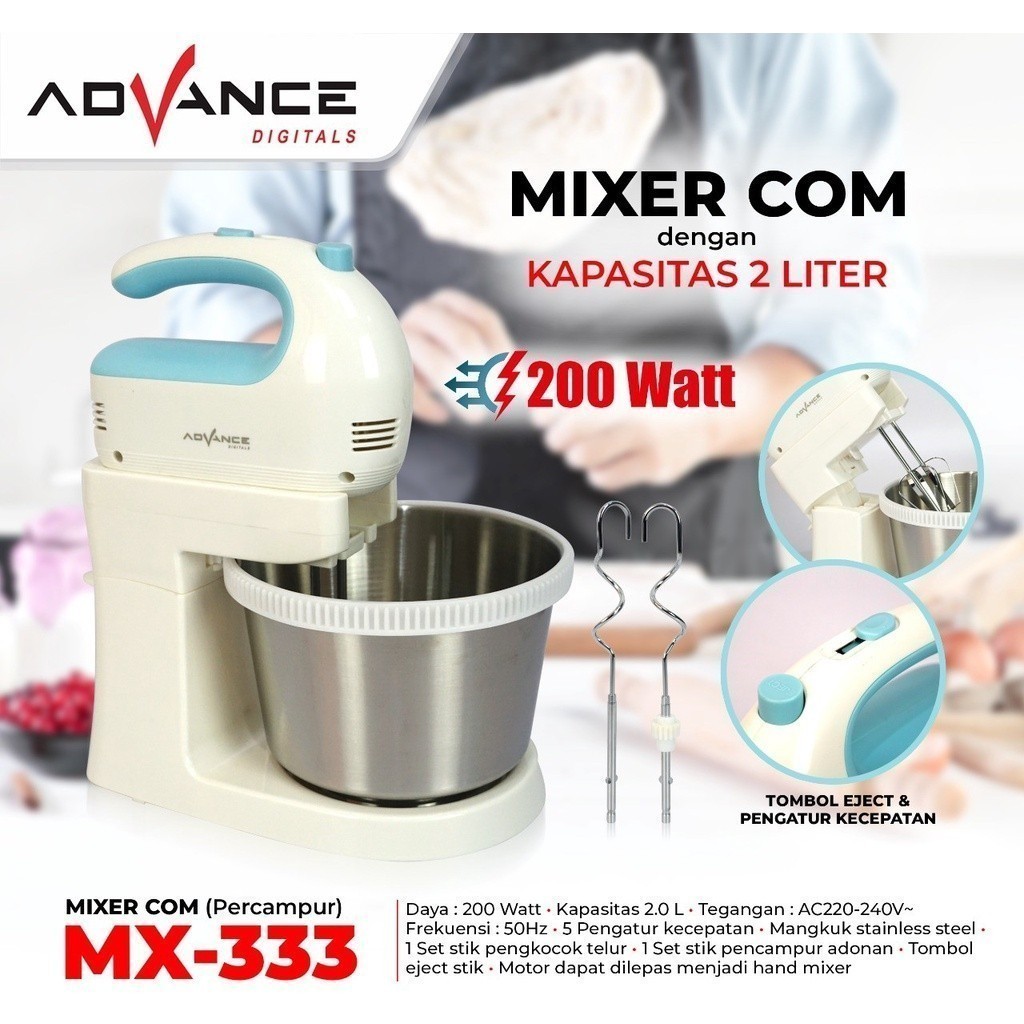 mixer putar / Stand Mixer advance Kapasitas 2 Liter MX-333 / Standing Mixer 200W MX333 / Stand Mixer