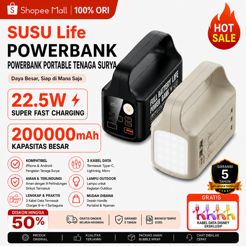 SUSU Life Powerbank Fast Charging Iphone/Android Magsafe Robot 22.5W Original 100% 600000mah Solar P
