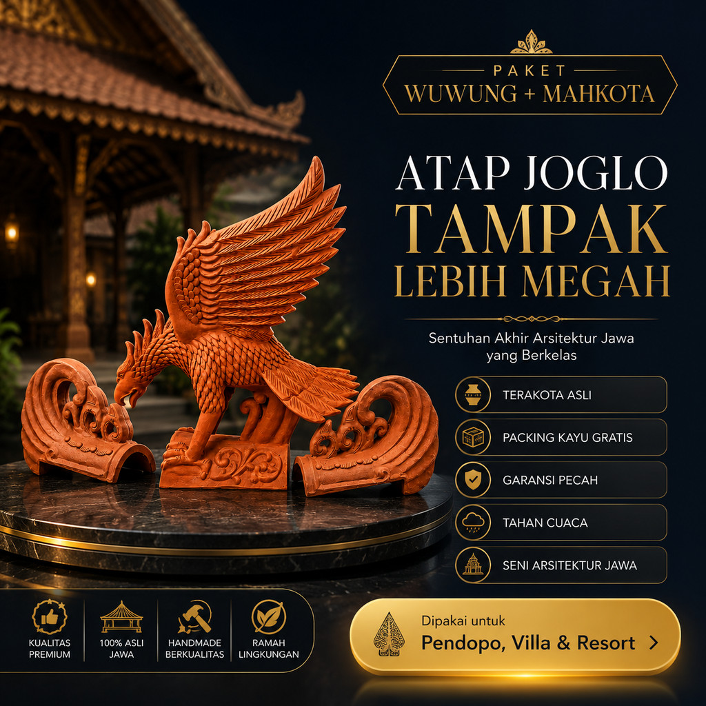 Paket Mahkota Garuda 2 Sisi + Wuwung Joglo Terakota Hiasan Puncak Atap Rumah Jawa Pendopo Gazebo | W