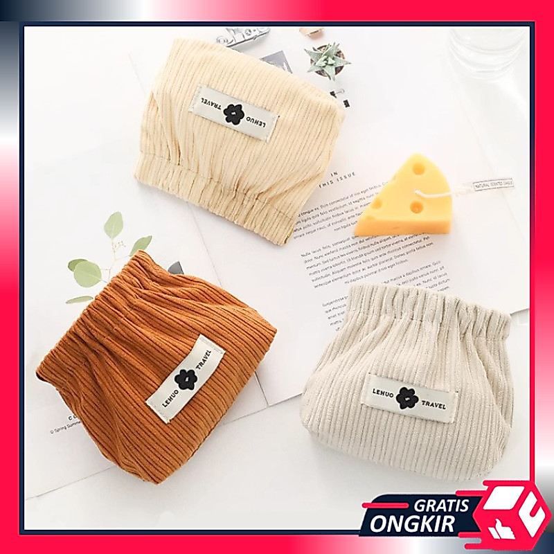 Gratis Ongkir T6844 Tas Makeup Mini Corduroy / Pouch Travel Dompet Solid / Lipstick Koin Magnet Serb