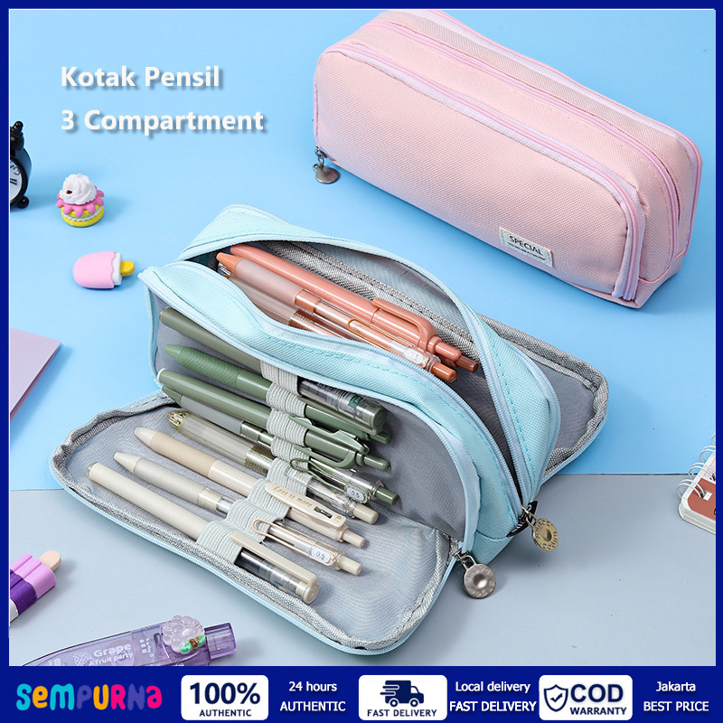 

Kotak Pensil Kapasitas Besar 3 Lapisan Tas Multifungsi dengan Tempat Pensil Kantor Perlengkapan Side Opening Student Stationery Organizer