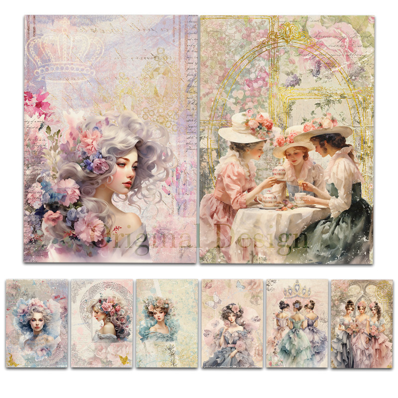 

Rice Paper Original Design WuleeGifts Flowers C Retro Scrapbooking Decoration Vintage Junk Journal S24080601 8PCS Craft Papers