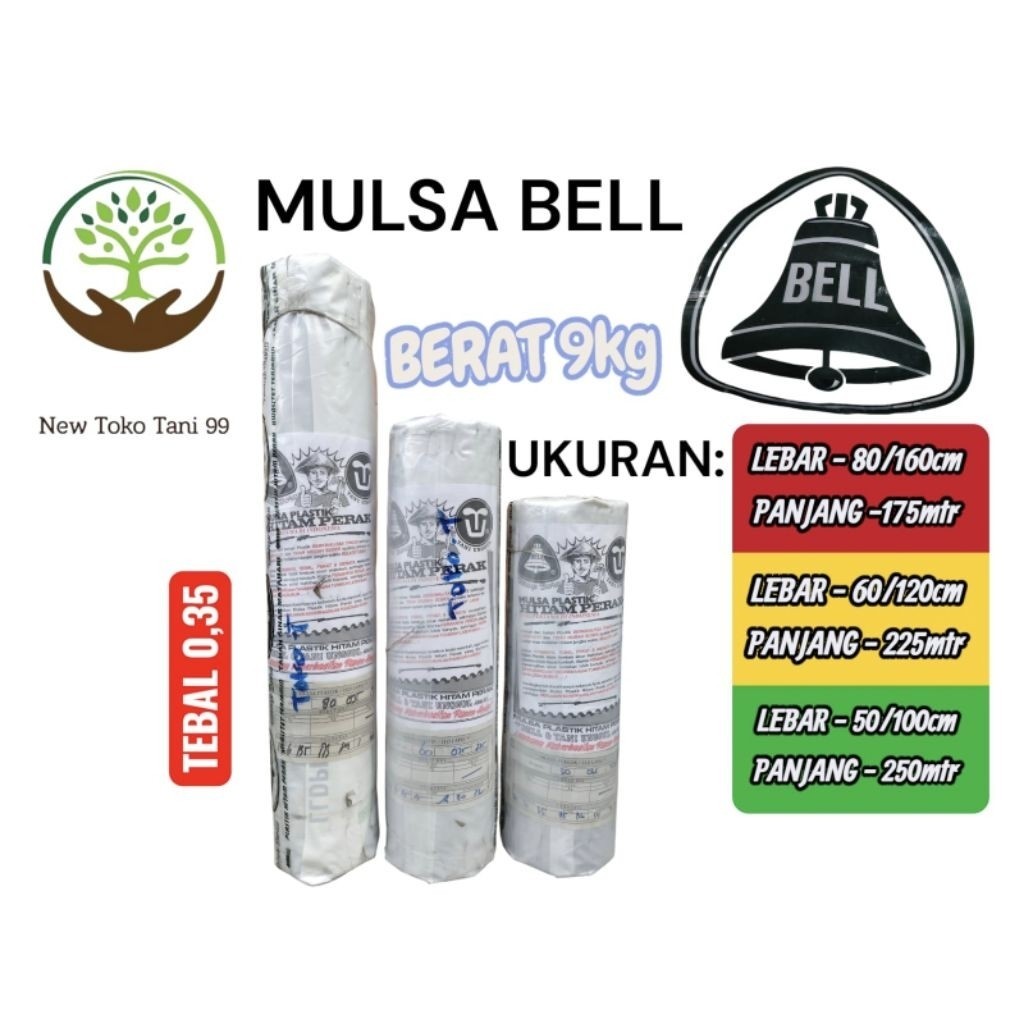 ( 9kg ) 1 roll Plastik Mulsa Bell / mulsa lonceng plastik hitam silver penutup tanaman ukuran lebar 