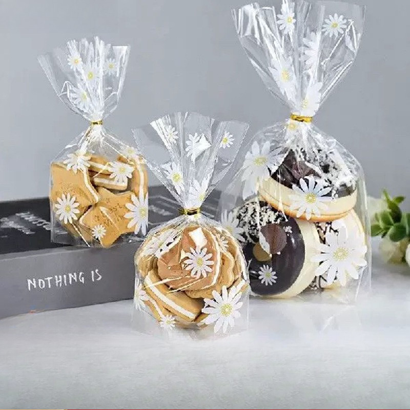 

50pcs Kantong Plastik Cookies Standing Uk 25x15+6cm Goodie Bag Bunga Daisy Muat Toples 750ml Untuk Kue Kering Cupcake