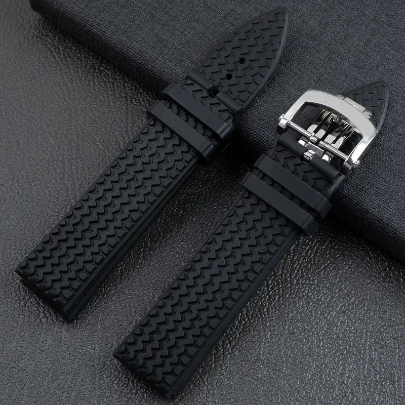 Black Rubber Watchband 23mm Silicone New Watch strap With Steel Buckle For Chopin Chopard Series Cla