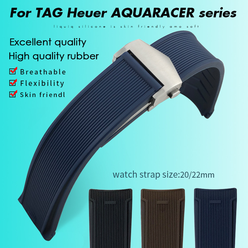 20mm 22mm Natural Rubber Silicone Watchband Fit for Tag Heuer CARRERA AQUARACER 300 Diving Strap Bla