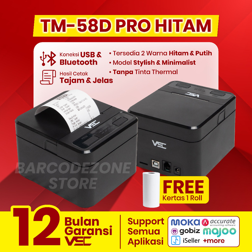 

PRINTER BLUETOOTH THERMAL KASIR VSC TM-58D PRO THERMAL PRINTER - RJ 11 - LEBIH JELAS DAN CEPAT
