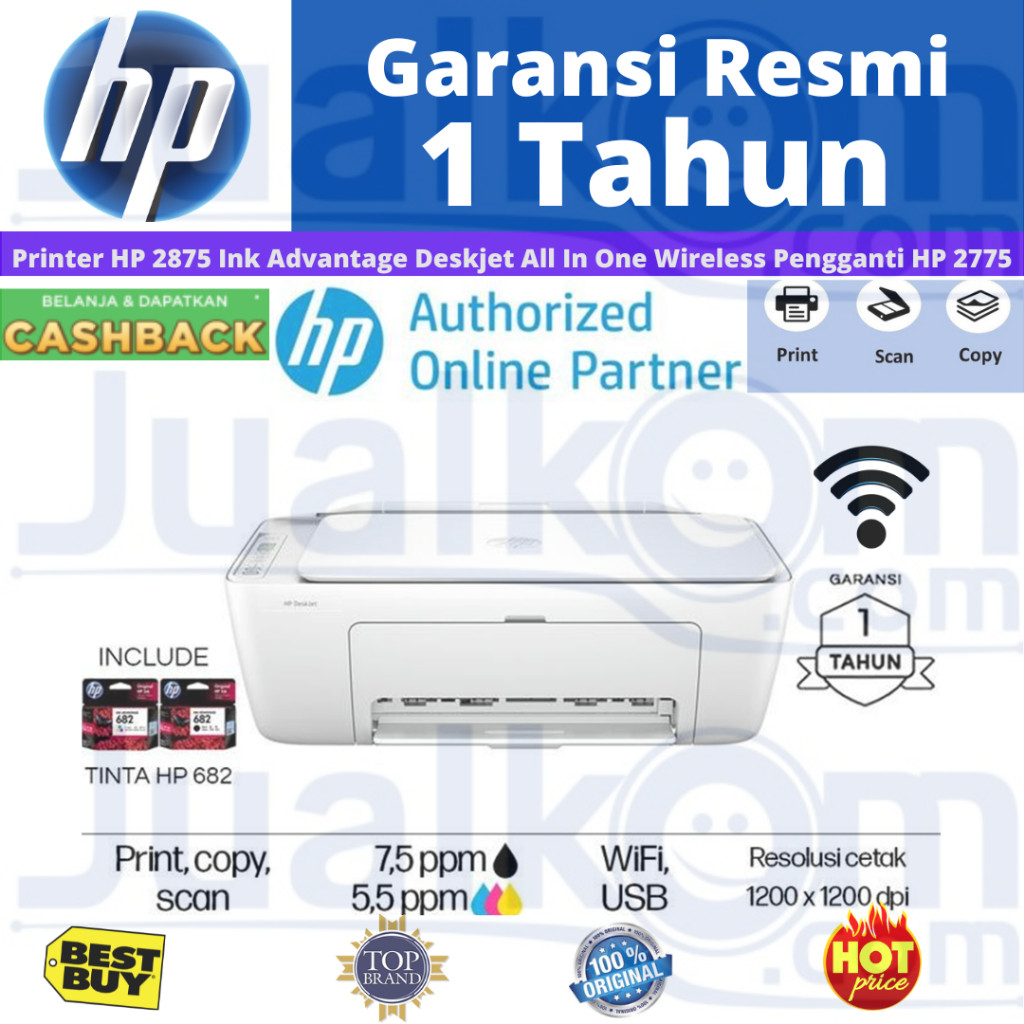 

HP Deskjet 2875 Wireless All In One Printer Wi-Fi Print Scan Copy pengganti 2775