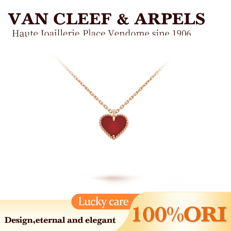 [100% Original]Van Cleef & Arpels Alhambra Four-leaf Lucky Pendant Rose Gold Red Chalcedony 18K Gold
