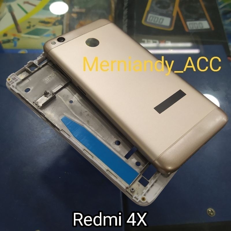 CESSING HAUSING FULL SET FRAME LCD XIAOMI REDMI 4X FRAME TULANG TENGAH + BACKDOOR TUTUP BELAKANG ori
