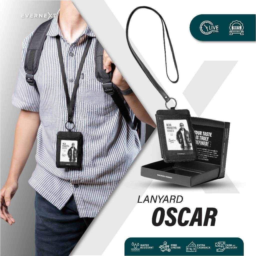 

New Evernext Apparel - Lanyard Kartu ID Pria Card Holder Kulit Pria Oscar Lanyard Gantung KantoranPremium