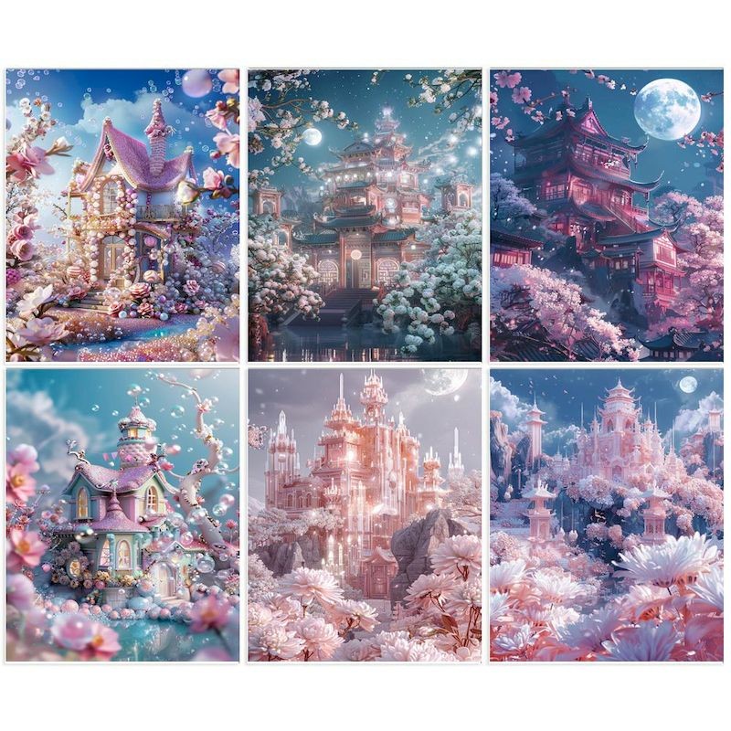 

SDOYUNO Acrylic Painting By Numbers For Adults Castle Picture Drawing Fantasy Landscape Paint Kit Canvas Painting Home Decor