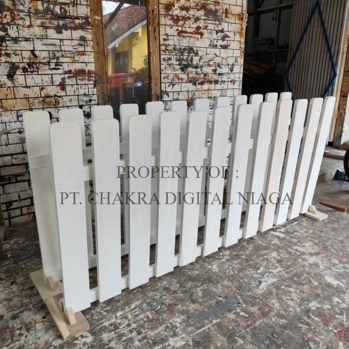 Pagar Kayu Kandang Anjing Pagar Taman Pagar Penyekat Kolam Pagar Besar Tinggi 120 Cm Full Putih - 50