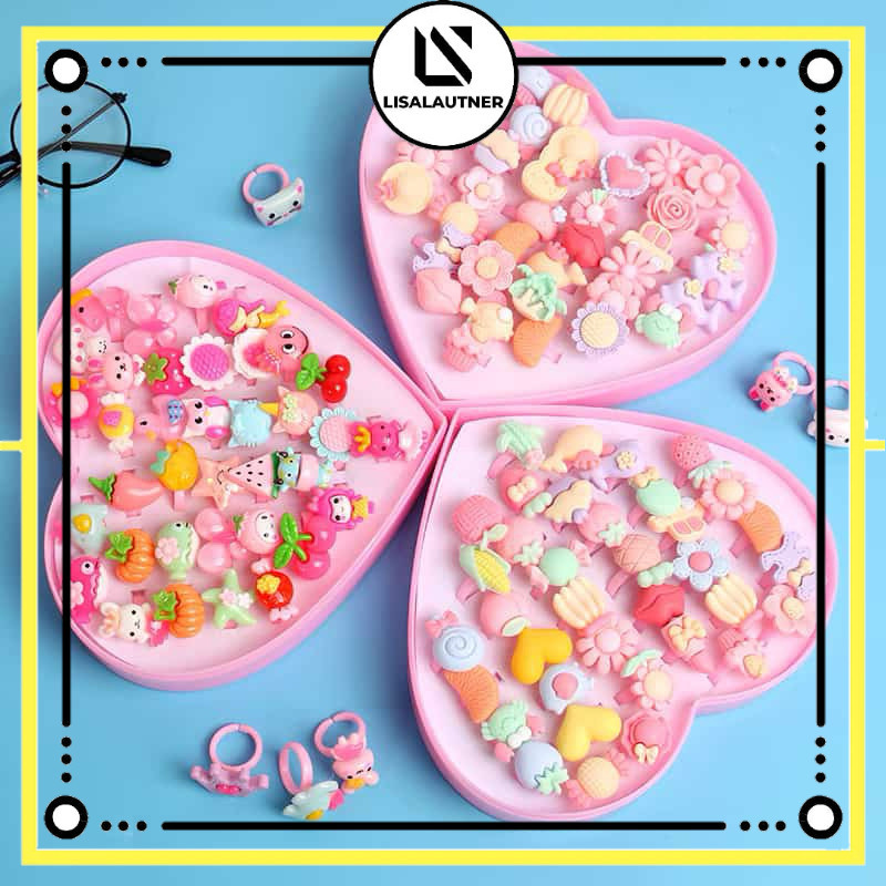 cicin box anak isi 36pcs cicin boneka cicin lucu cincin karet box love anak cincin pink mainan anak