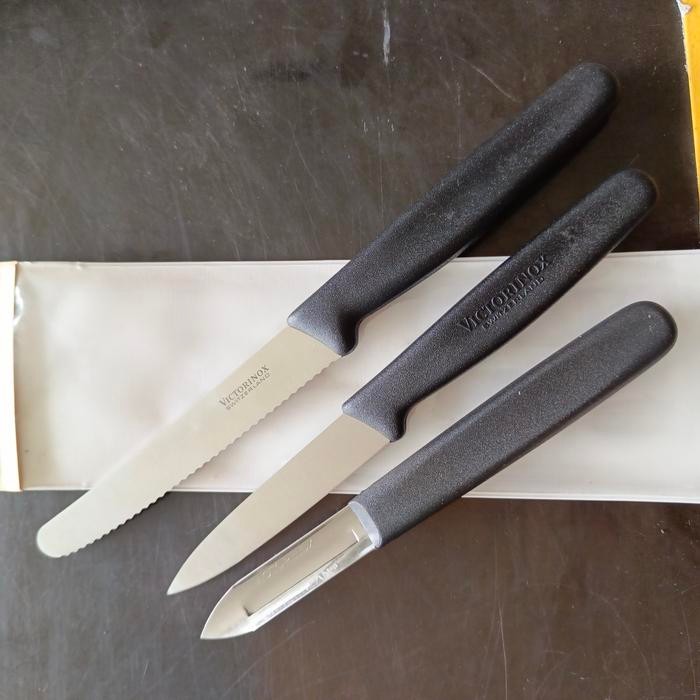 pisau victorinox original Kitchen Set 3 pcs Swiss Made - Hitam