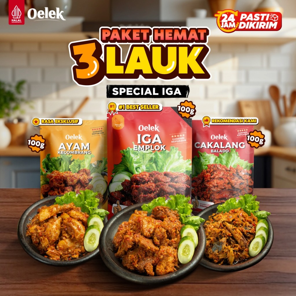 

Oelek Paket Hemat 3 Bebas Pilih Spesial Iga Emplok / Ceker Mercon Tanpa Tulang / Cakalang Balado / Cumi Cabe Ijo / Ayam Kecombrang