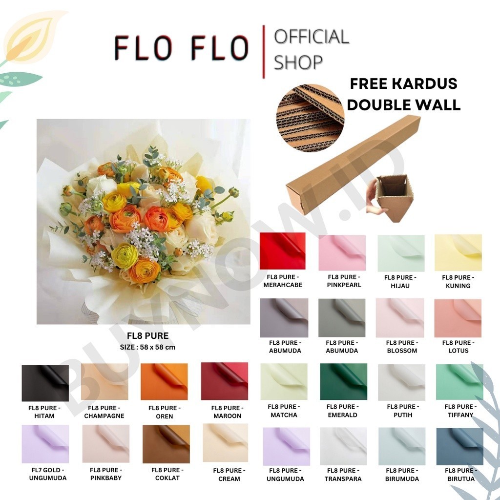 

FLO FLO - (5 LEMBAR) - FL8 PURE Kertas Bunga Buket Warna Polos/Kertas Buket Bunga Florist Cellophane