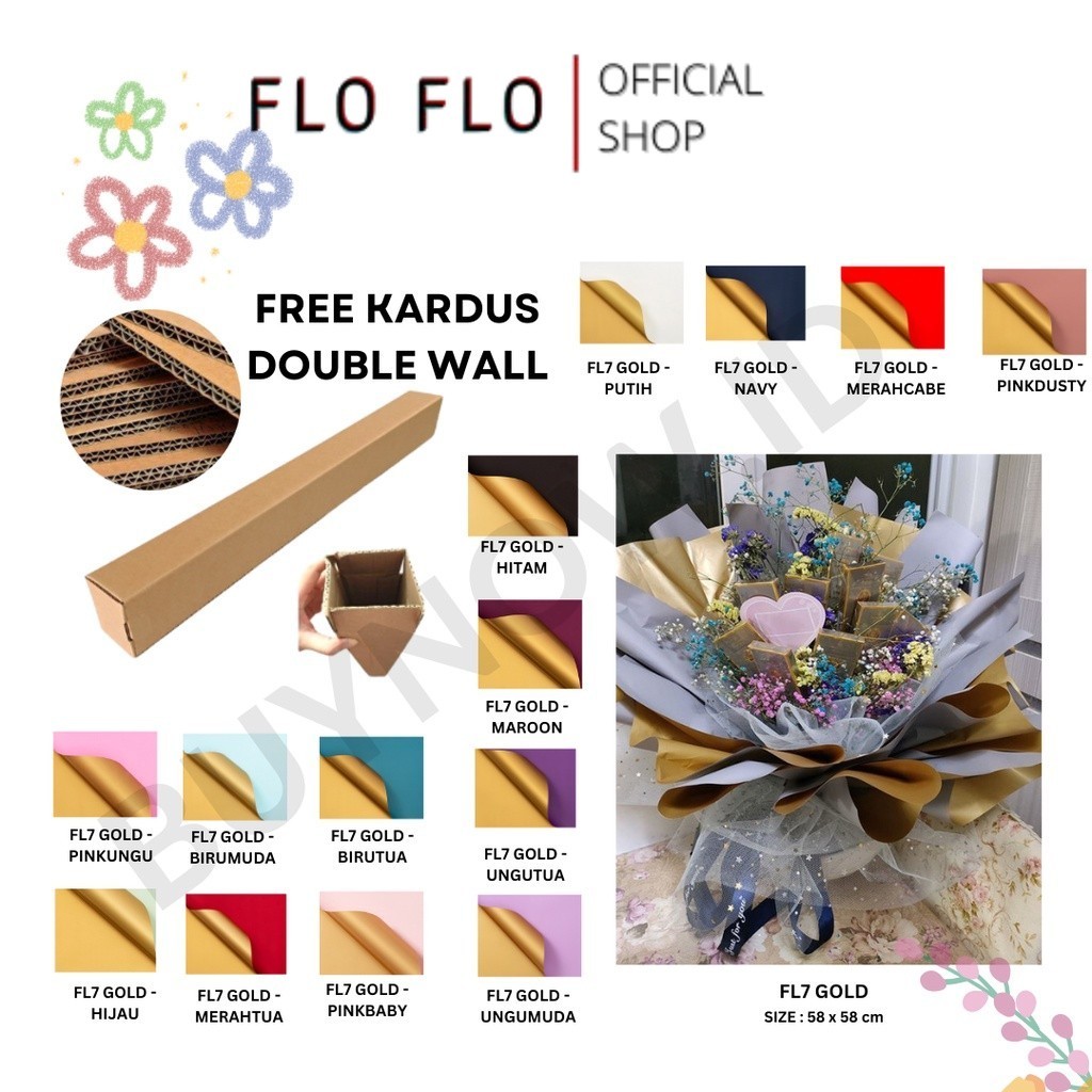 

FLO FLO - FL7 GOLD 5Lembar-Kertas Bunga Buket Dua Warna Gold/Kertas Buket Bunga Florist Cellophane Bi Color Gold