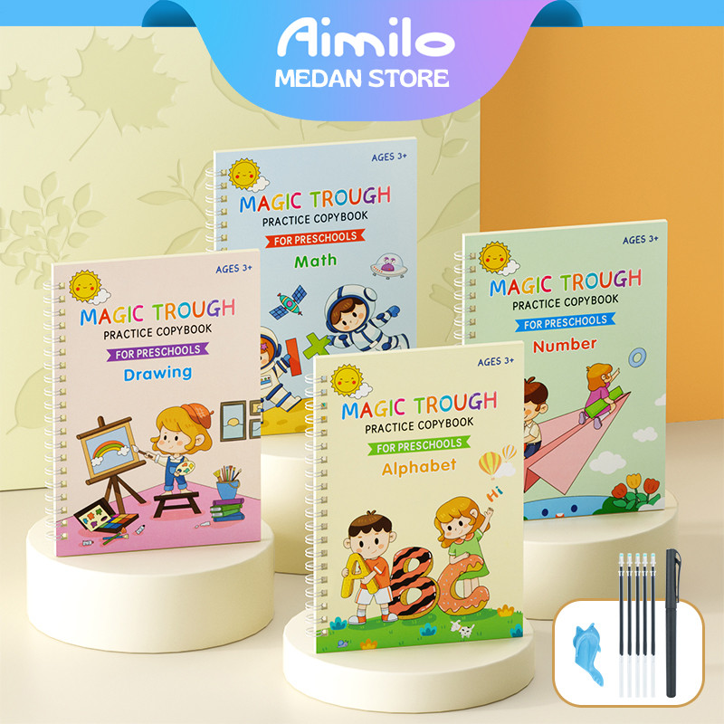 

Aimilo - Magic Practice Book Isi 4pcs Latihan Menulis Anak Tk Tinta Akan Hilang Secara Otomatis Bisa Dipraktekkan Berulang-ulang