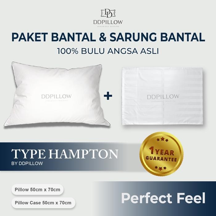 DDPillow Set Bantal Bulu Angsa Asli Hotel Bintang 5, Type Hampton + Sarung Bantal (Perfect Feel) - B