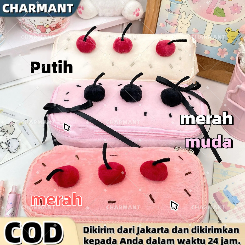 

CHARMANT Cherry Cake Pencil Case Ins Pencil Case Kotak Lucu Karakter Roti Toast Hamburger Sekolah Aesthetic Cute 3D Tempat Pensil Kue Ceri