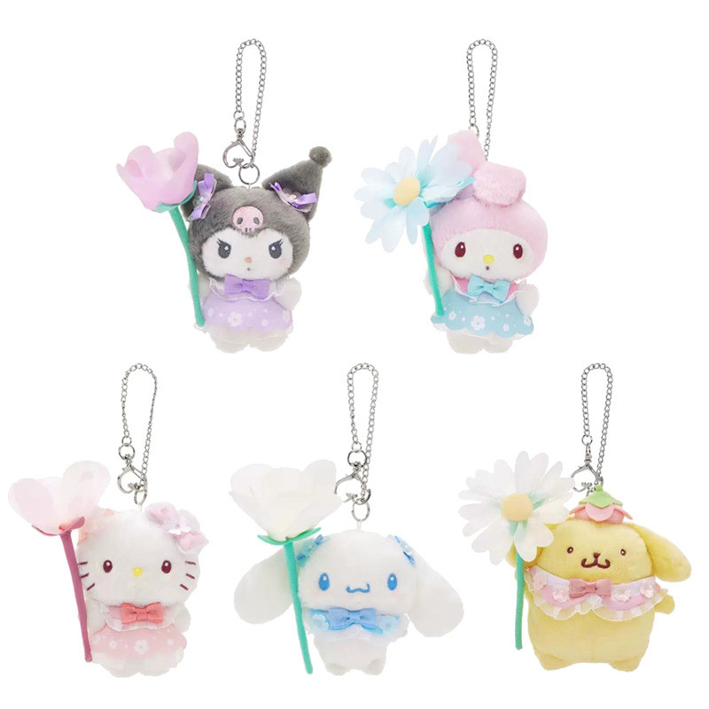 Sanrio Melody Kuromi Lovely Plush Pendant Cute Cartoon Stuffed Keyrings Girls Bag Bakcpack Cars Plus