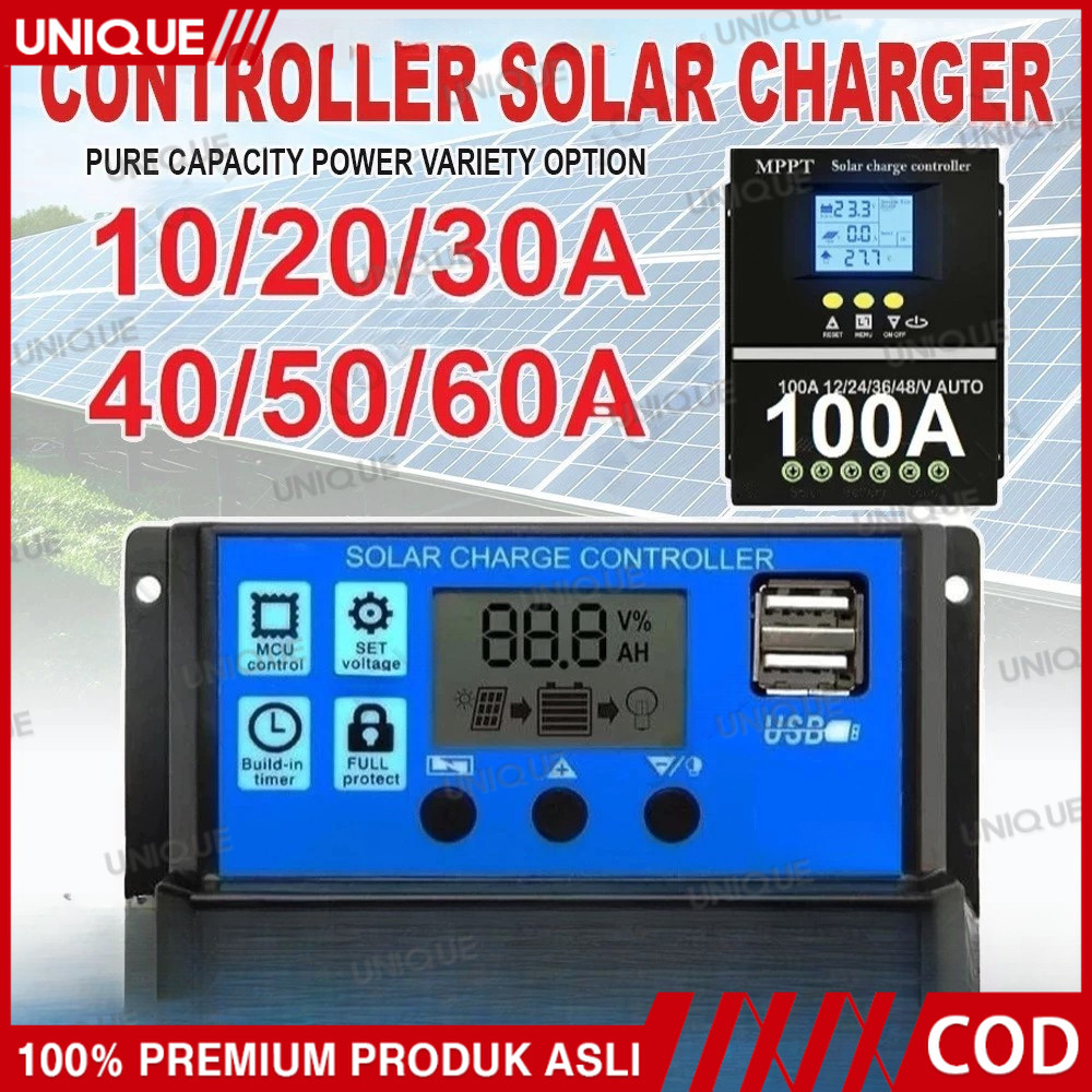 UNIQUE Solar Charge Controller LCD LED Display Solar Cell PWM 12V 24V 10A 20A 30A 50A 60A USB Panel 