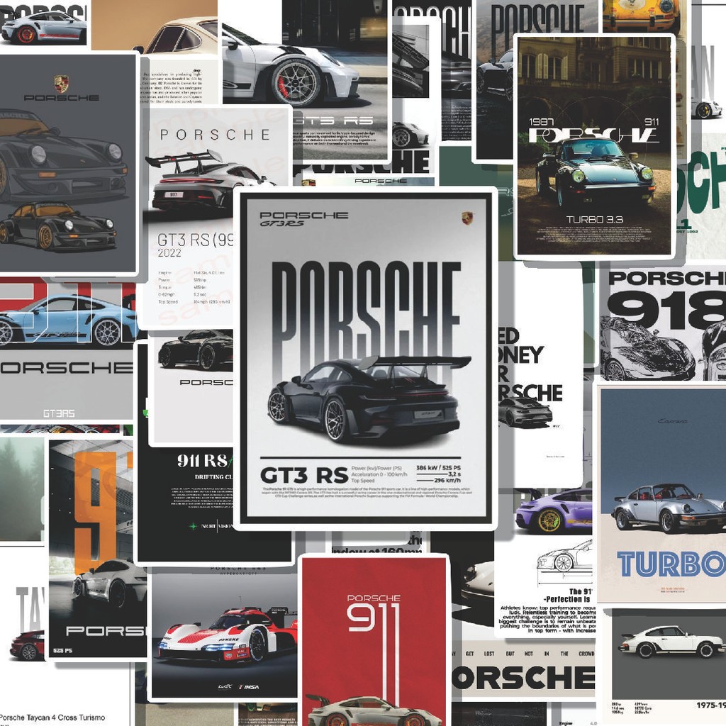 

100PCS Lucu Stiker Poster Posrche Stiker Aesthetic Stiker Anti Air Stikers Berperekat Waterproof sticker decal buat Motor Helm Buku Journal Koper Casing HP Laptop Botol Minum Hadiah anak