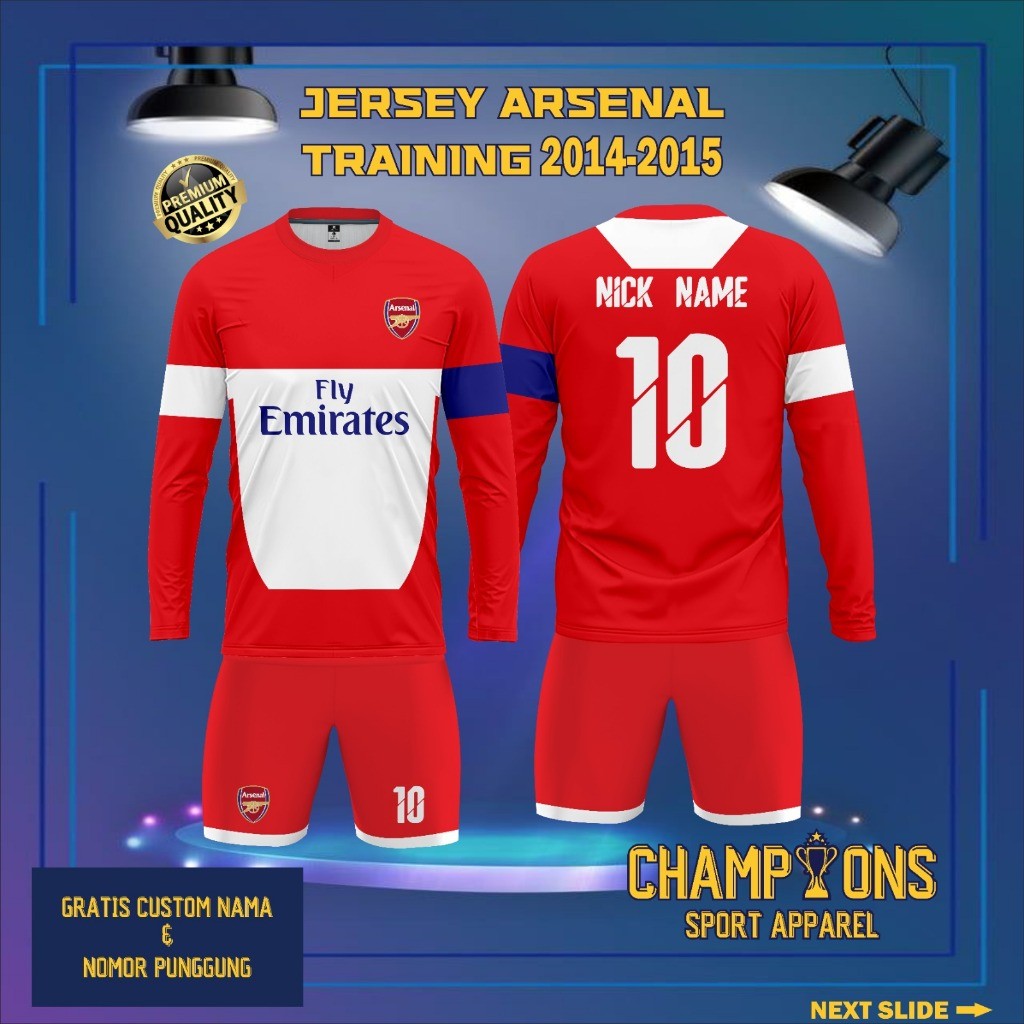 Jersey Sepak bola custom ARSENAL TRAINING 2014-2015 LENGAN PANJANG – Full Printing Dryfit Milano | N
