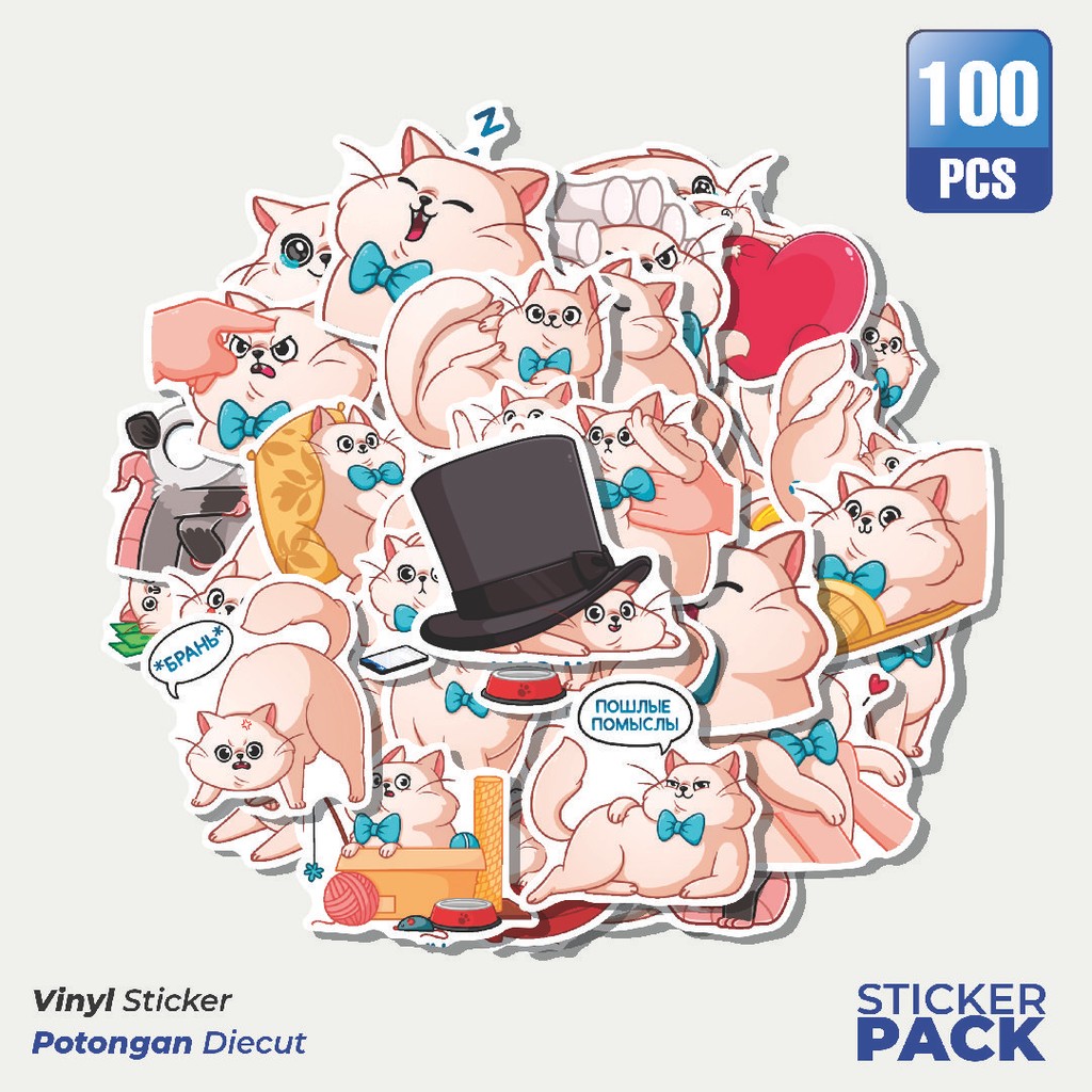 

100 PCS STIKER Stiker Animal Cat Baron Simon [Kucing] Waterproof Aesthetic- Untuk Laptop, Motor, dan Helm - Paper Stationery Pack