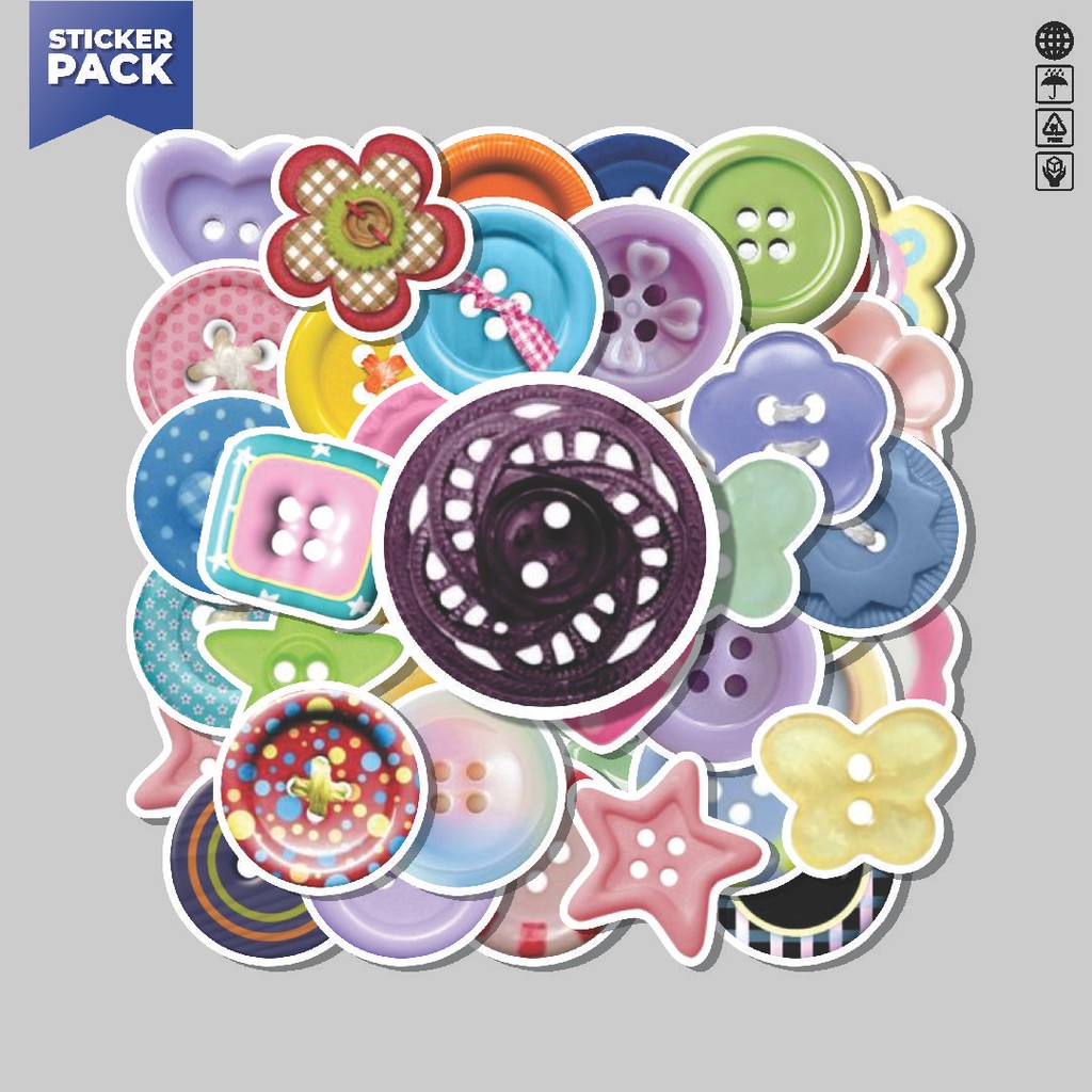 

[100PCS]Stiker Pack Stiker Cute Button Series Aesthetic Vinyl Anti Air Dekorasi Sticker Laptop Buku Journal Koper Helm Casing HP Gitar Helm Skateboard