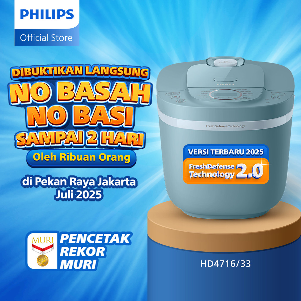 Philips Digital Rice Cooker Magicom 1.8 L - 3000 Digital Series HD4716/33 - Biru - 16 Menu Masak - A